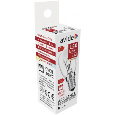 Kaitrinė orkaitės lemputė AVIDE, E14, T26, 220-240V, 150 lm, 360°-0