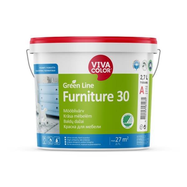 Baldų dažai VIVACOLOR GREEN LINE FURNITURE 30, pusiau matiniai, baltos sp., 2,7 l-0