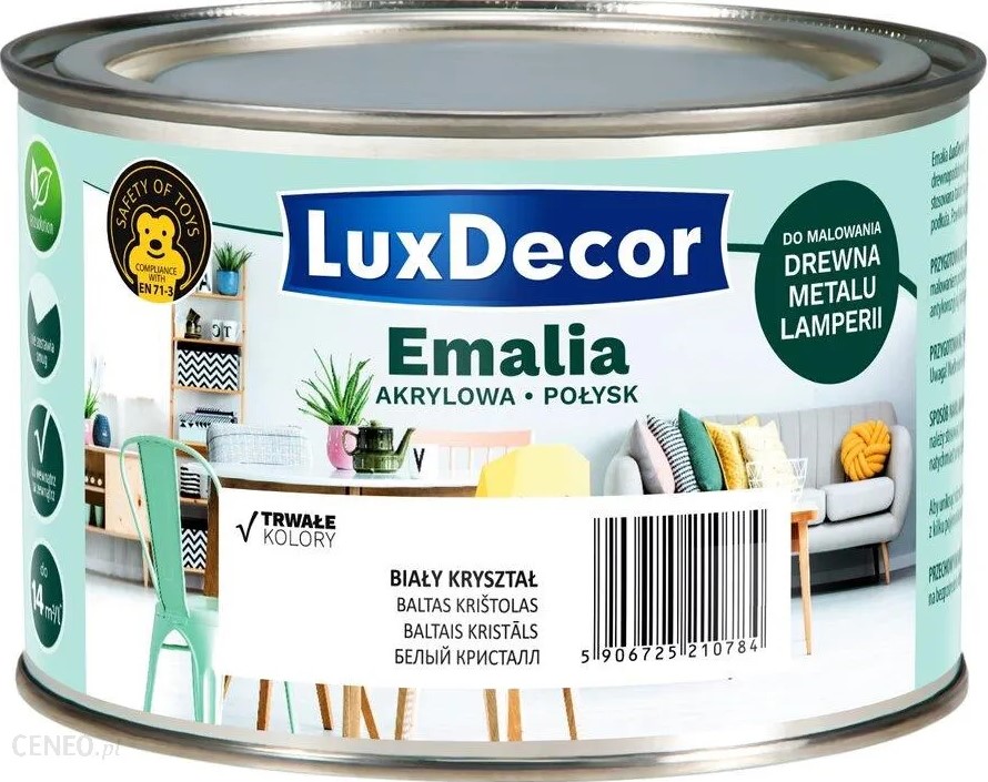 Akriliniai emaliniai dažai LUXDECOR, blizgūs, balto krištolo sp., 400 ml-0