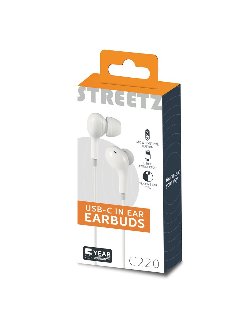 Ausinės STREETZ C220-WHT, USB-C, baltos sp. - 3