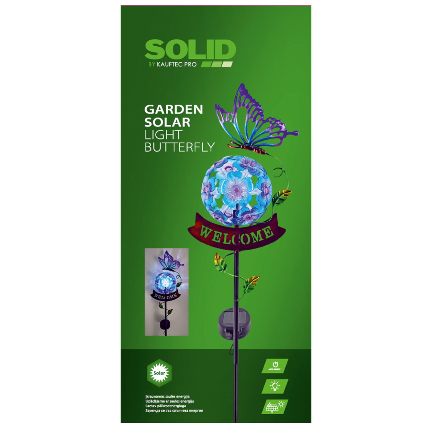 Įsmeigiamas LED lauko šviestuvas KAUFTEC SOLID DRUGELIS, įkraunamas saulės energija, 90 cm-1