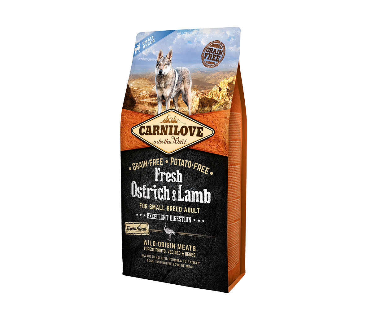 Sausas šūnų ėdalas Carnilove Fresh Ostrich&Lamb, 6 kg