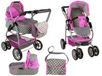 Lėlių vežimėlis 2in1, rožinė/pilka - 4