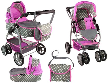Lėlių vežimėlis 2in1, rožinė/pilka - 2