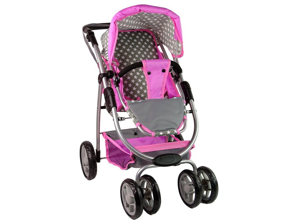 Lėlių vežimėlis 2in1, rožinė/pilka - 6