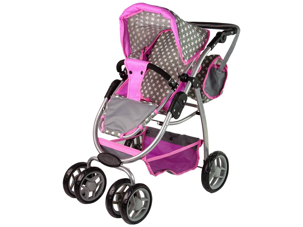 Lėlių vežimėlis 2in1, rožinė/pilka - 7