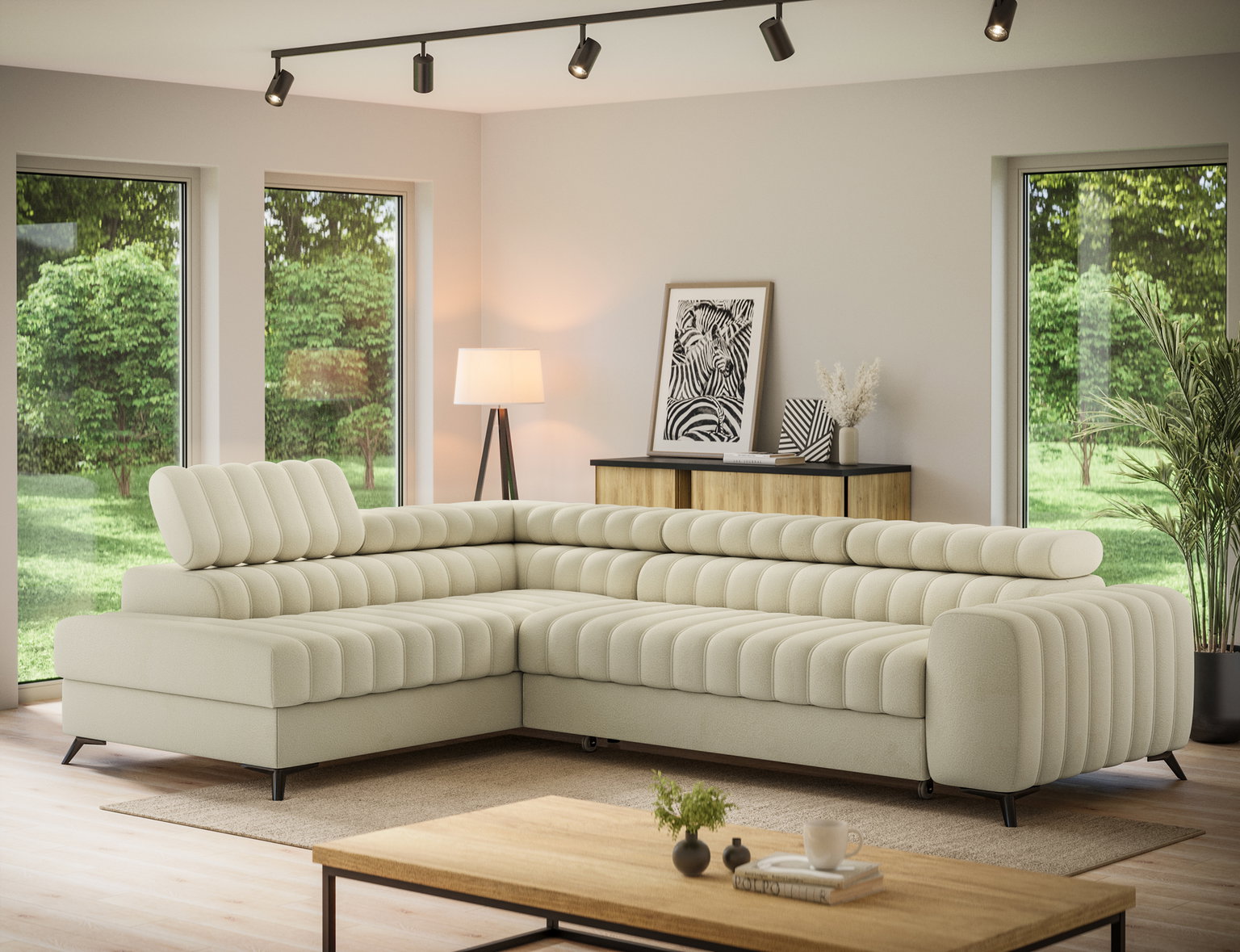 Kampinė sofa - lova Kanedo Monolith 14, smėlio sp., kairinė, 204 x 269 cm x 86 cm - 4
