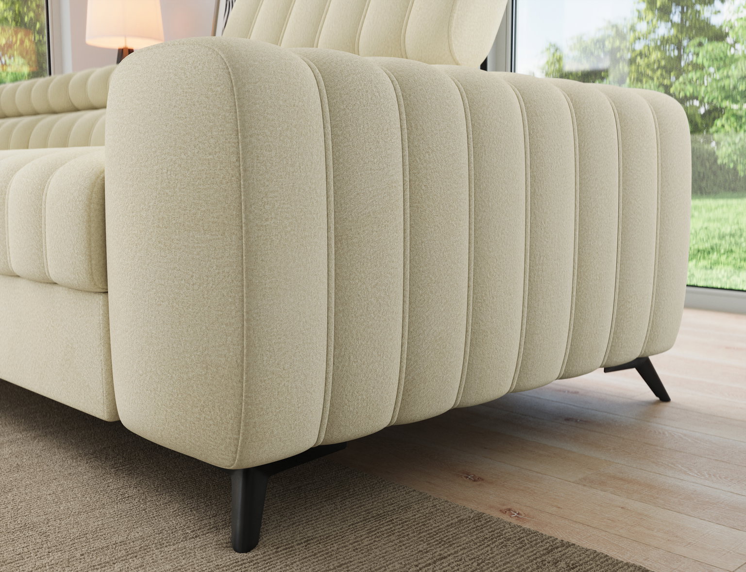 Kampinė sofa - lova Kanedo Monolith 14, smėlio sp., kairinė, 204 x 269 cm x 86 cm - 8