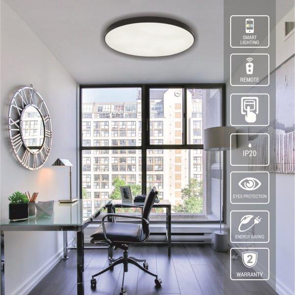 Išmanusis lubinis LED šviestuvas TOPE BOSTON 2x36W CCT 3000-6500K 5681lm juodØ45cm su pultu telefonu - 4