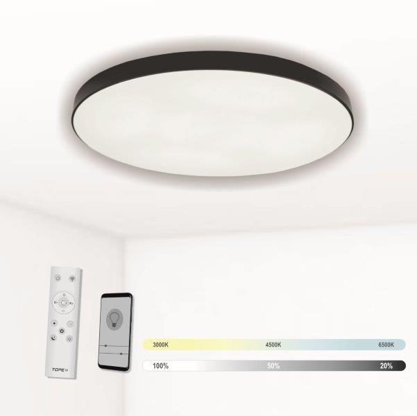 Išmanusis lubinis LED šviestuvas TOPE BOSTON 2x36W CCT 3000-6500K 5681lm juodØ45cm su pultu telefonu-0