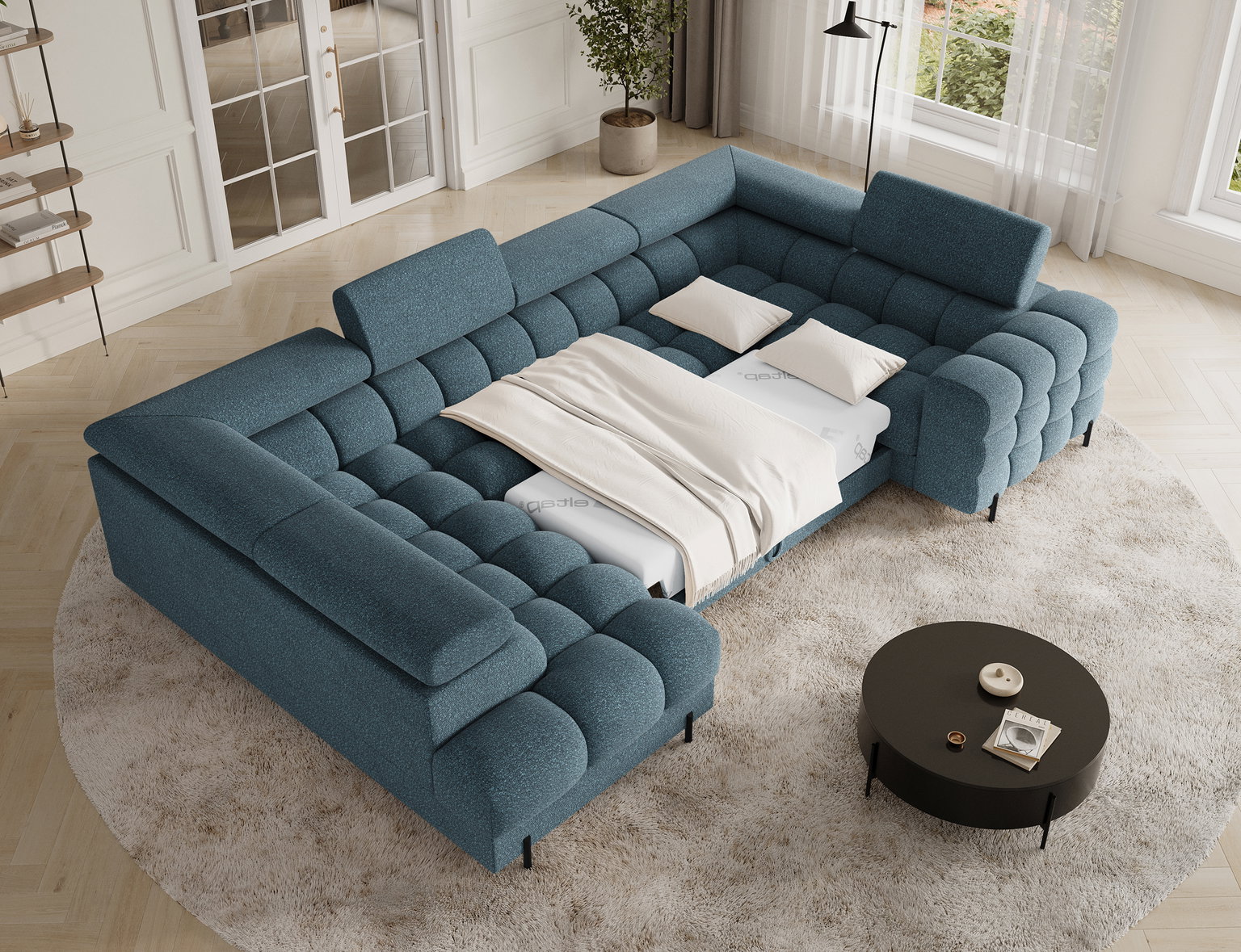 Kampinė sofa Fectory, mėlyna sp., 205 x 346 cm x 93 cm - 5