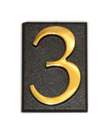 Buto numeris 3, 32 x 45 mm, plastikinis, aukso sp.-0