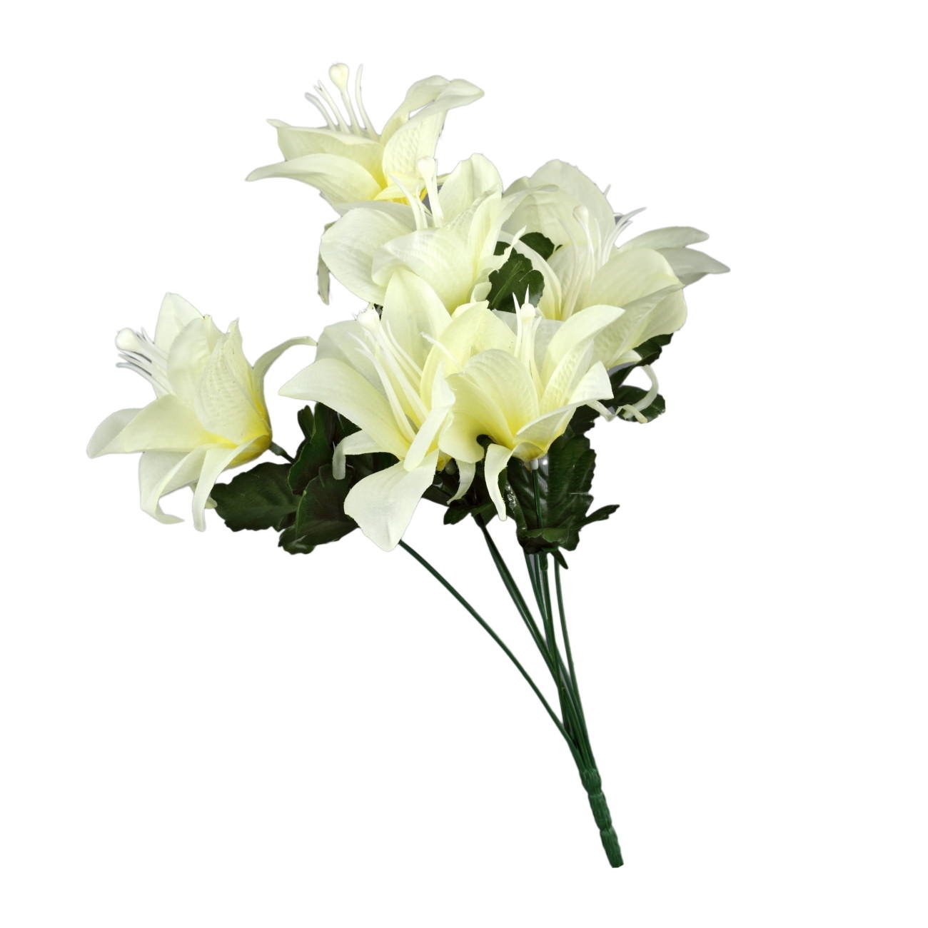 Dirbtinių gėlių puokštė LELIJOS, kreminės sp., 7 žiedai, 35 cm