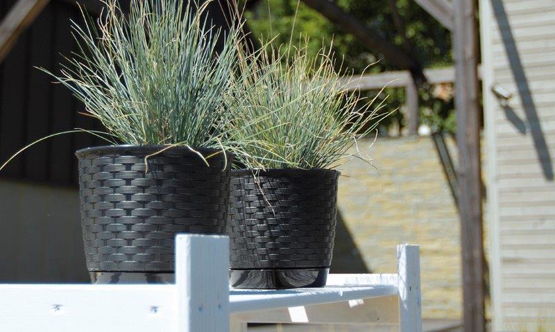 Lauko plastikinis vazonas RATOLLA ROUND, su lėkštele ir įdėklu, rudos sp., 19 x 17 cm - 4