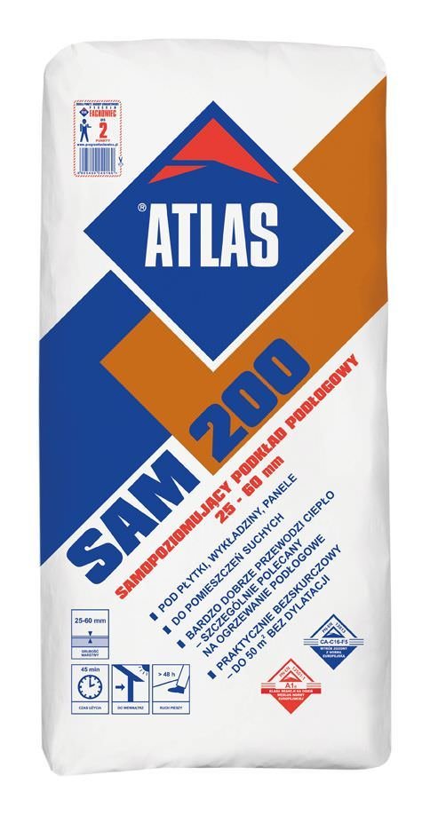 Savaime išsilyginantis grindų mišinys ATLAS SAM 200, 25-60 mm, 25 kg