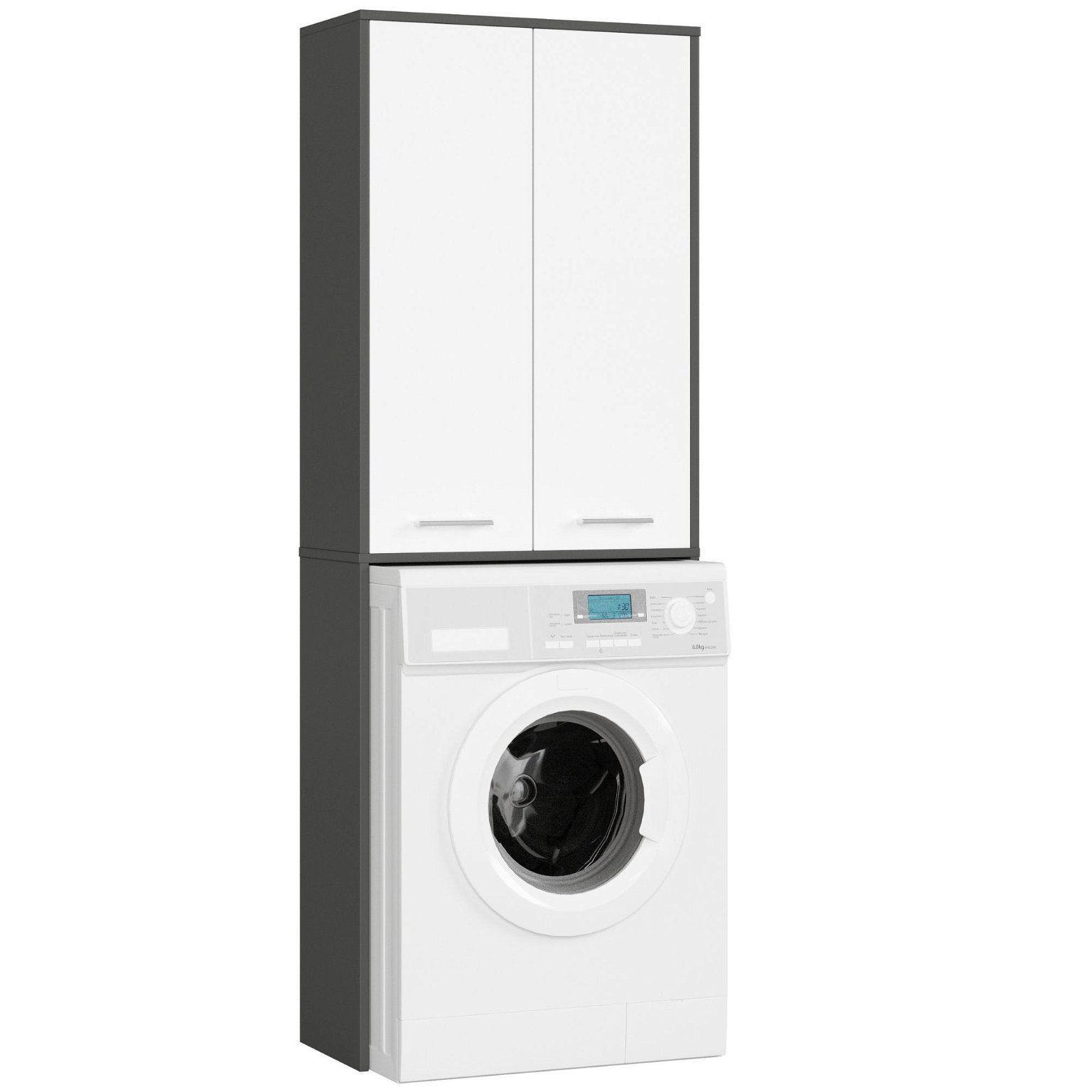 Pastatoma vonios spintelė virš skalbimo mašinos FIN 2D, 60 cm, pilka/balta