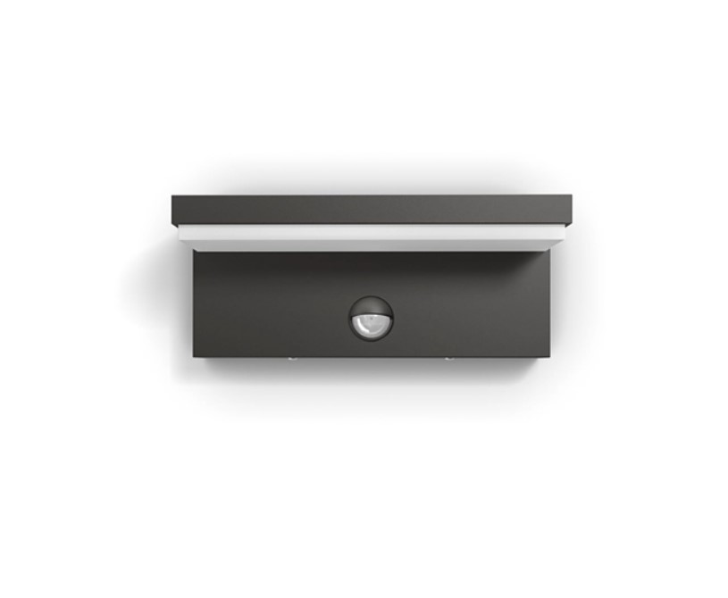 Sieninis LED lauko šviestuvas PHILIPS Bustan, IP44,9W, 4000K, 1000lm, su jud.,davikliu, antracito sp-0