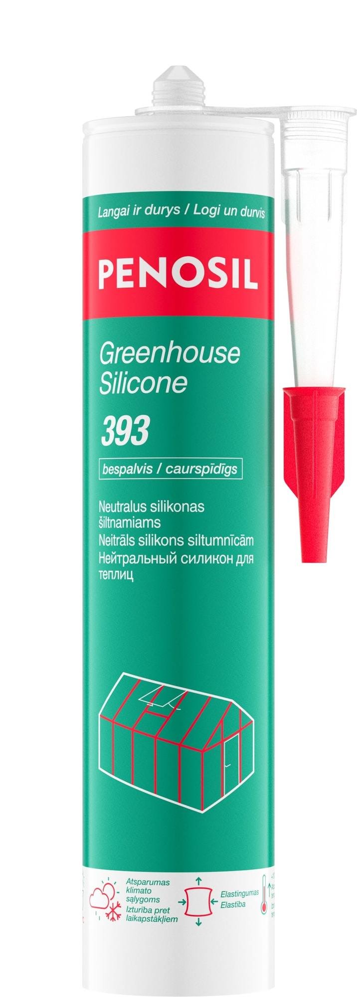 Šiltnamių silikonas PENOSIL GLASSHOUSE SILICONE 393, bespalvis, 300 ml