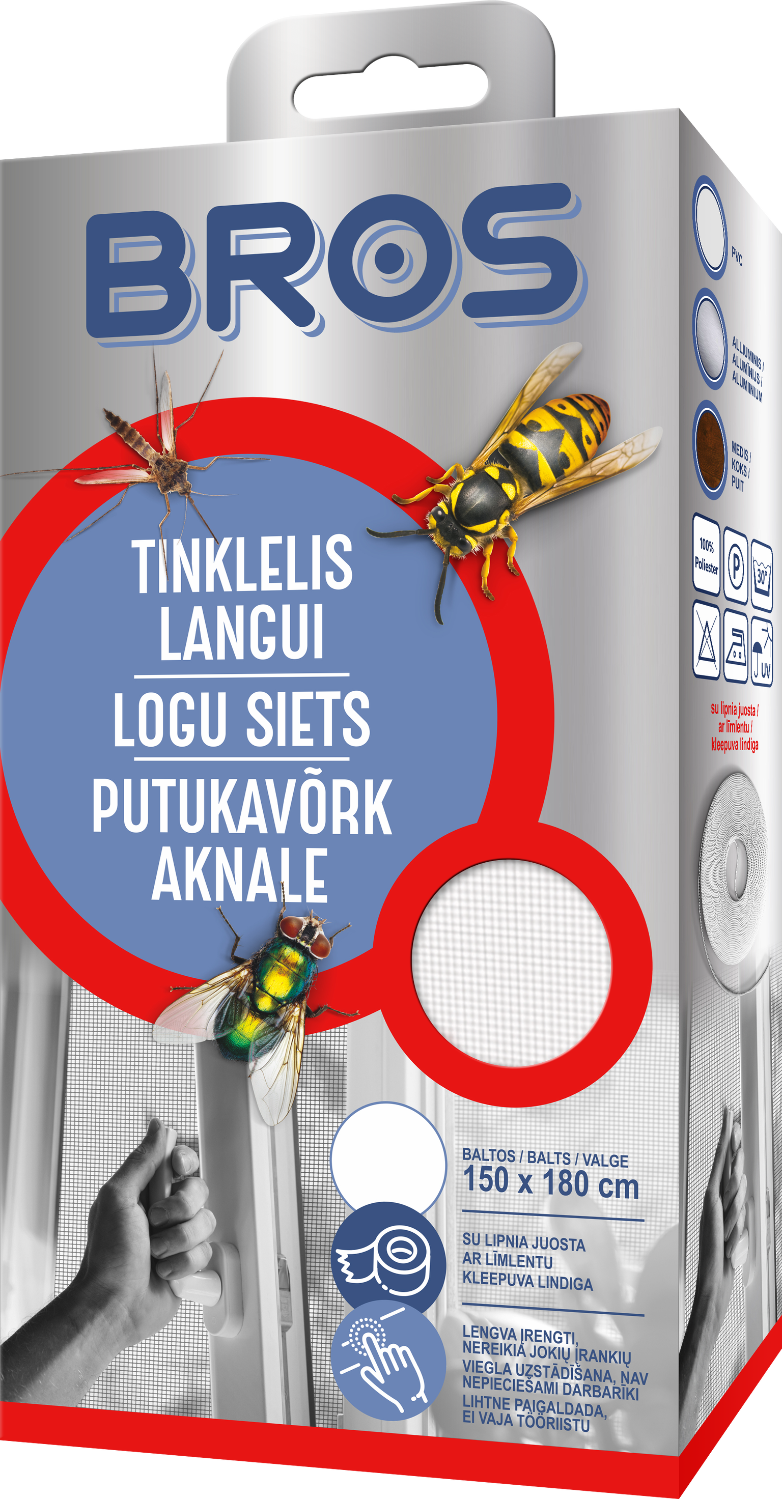 Apsauginis langų tinklelis BROS, baltos sp., 150 x 180 cm-0