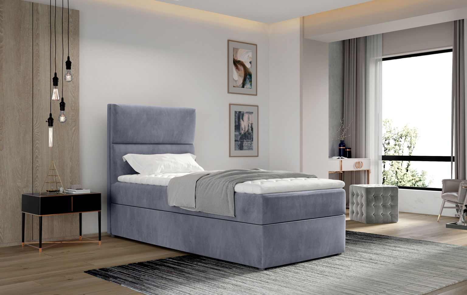 Lova su grotelėmis ir čiužiniu Arco 90 x 200 cm, pilka-0