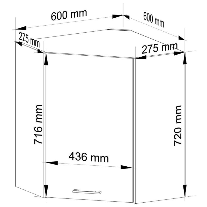 Kampinė pakabinama virtuvės spintelė Akord Furniture Factory Oliwia H720, balta, 60 cm x 30 cm x 72 cm - 3