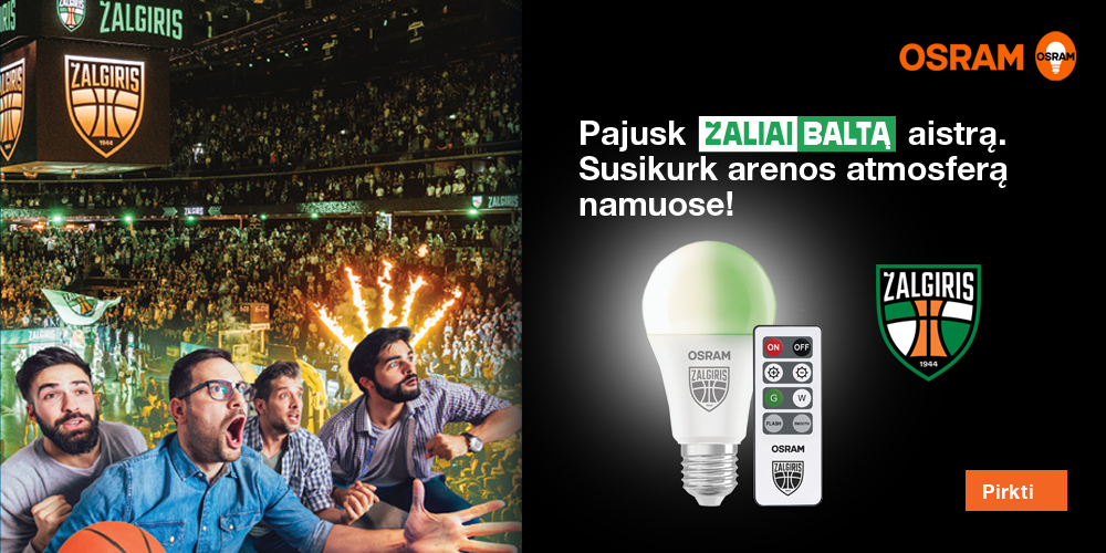 LED lemputė OSRAM ŽALGIRIS EDITION, E27 A75, 9,5W 2700K+žalia spalva, 1055lm DIM, su pultu - 7