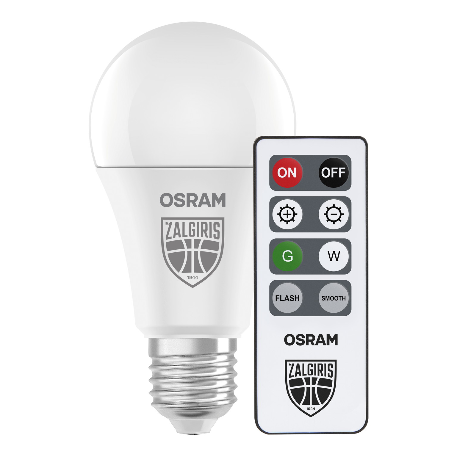 LED lemputė OSRAM ŽALGIRIS EDITION, E27 A75, 9,5W 2700K+žalia spalva, 1055lm DIM, su pultu - 3