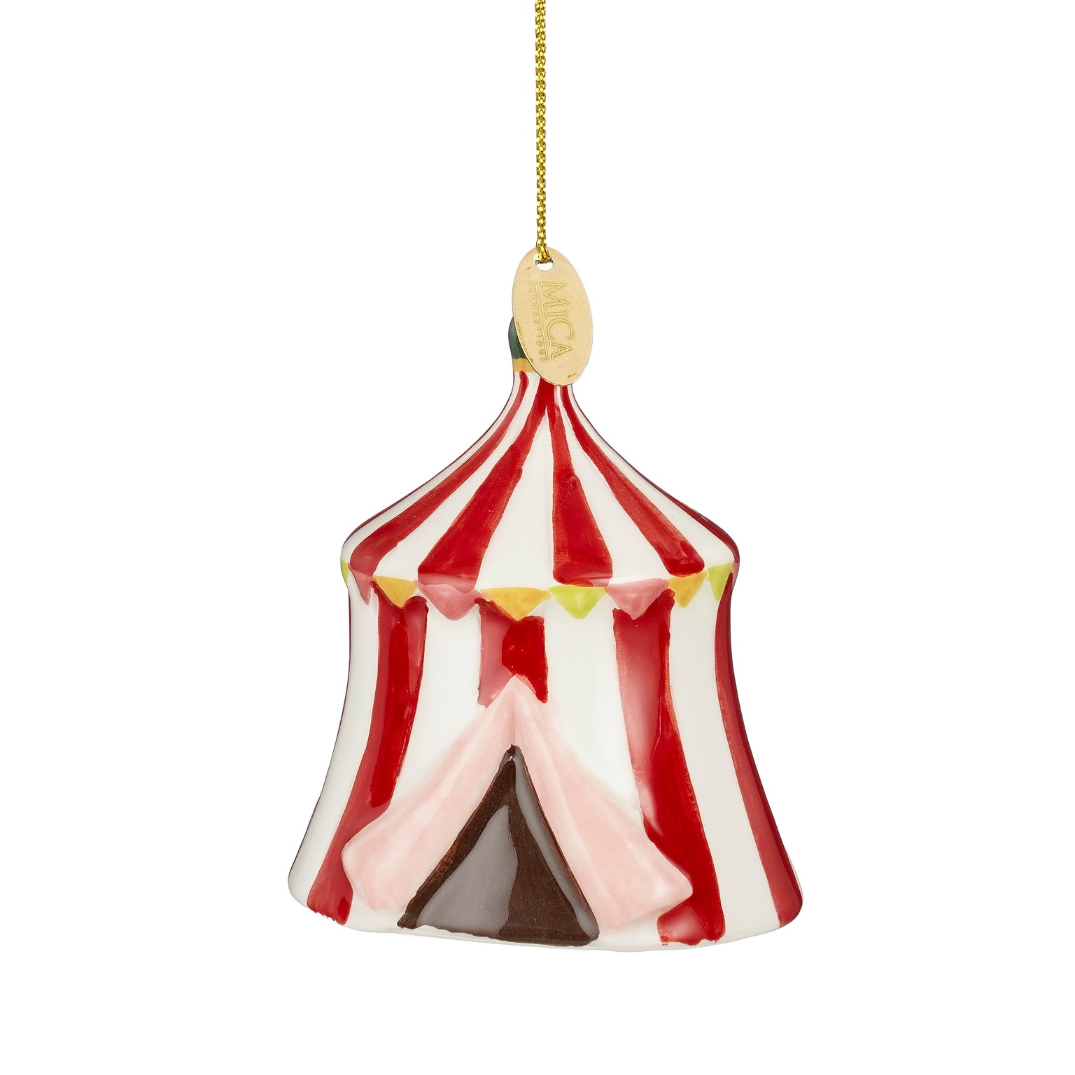 Pakabinama keramikinė kalėdinė dekoracija CIRCUS TENT, 6,5 x 6 x 8 cm-0