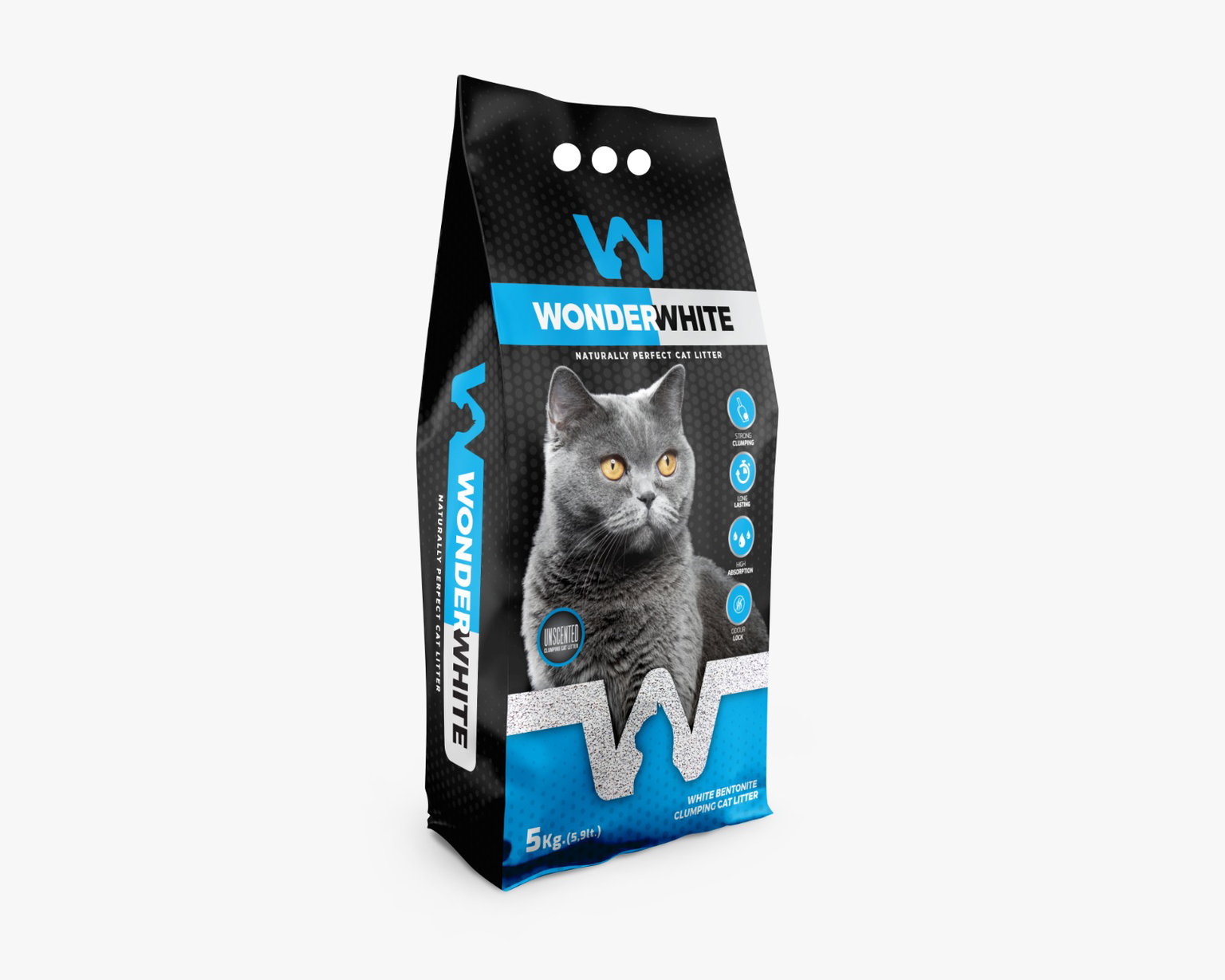Bentonitinis sušokantis kraikas katėms Wonder White Natural, 5.9 l, 5 kg-0