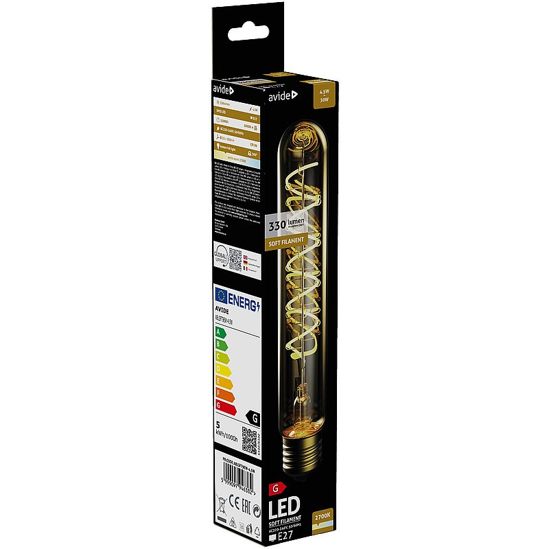 Dekoratyvinė LED lemputė AVIDE SOFT FILAMENT EW, E27 T9, 4,5W (=30W), 2700K, 330 lm - 4
