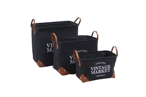 Tekstilinis krepšys su rankenomis ir pamušalu CREYA, juodos spalvos, 43 x 30 x 40 cm
