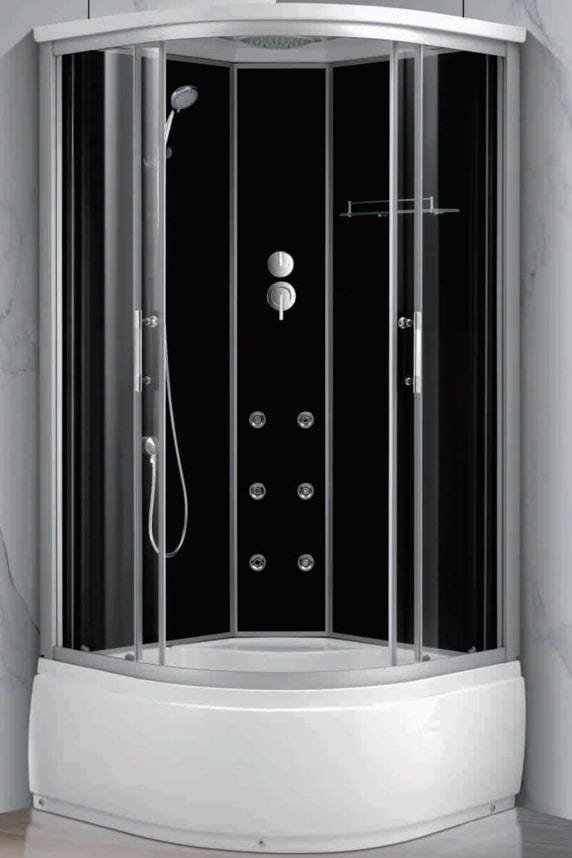 Masažinė dušo kabina AQUA BLACK, 90 x 90 x 215 cm, pusapvalė