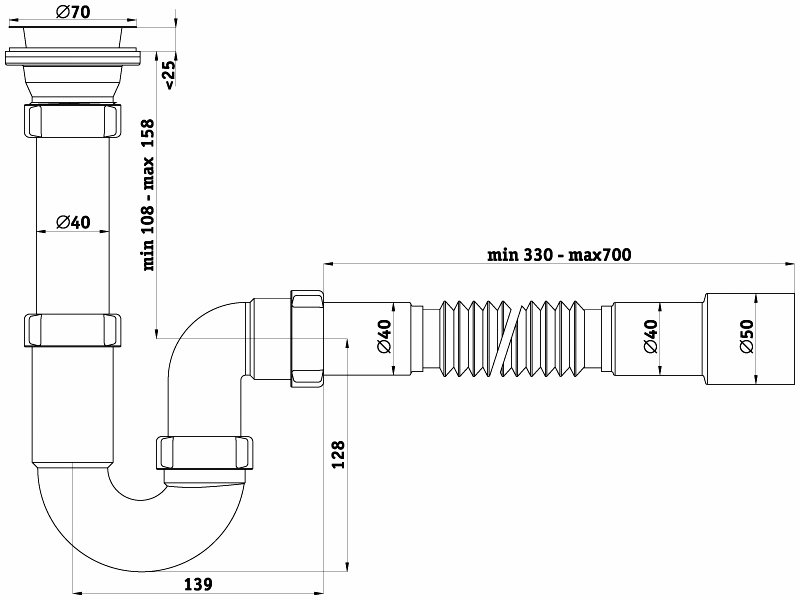 Sifonas ANI D0115, lanksti žarna, 1 1/2', 40 mm - 2