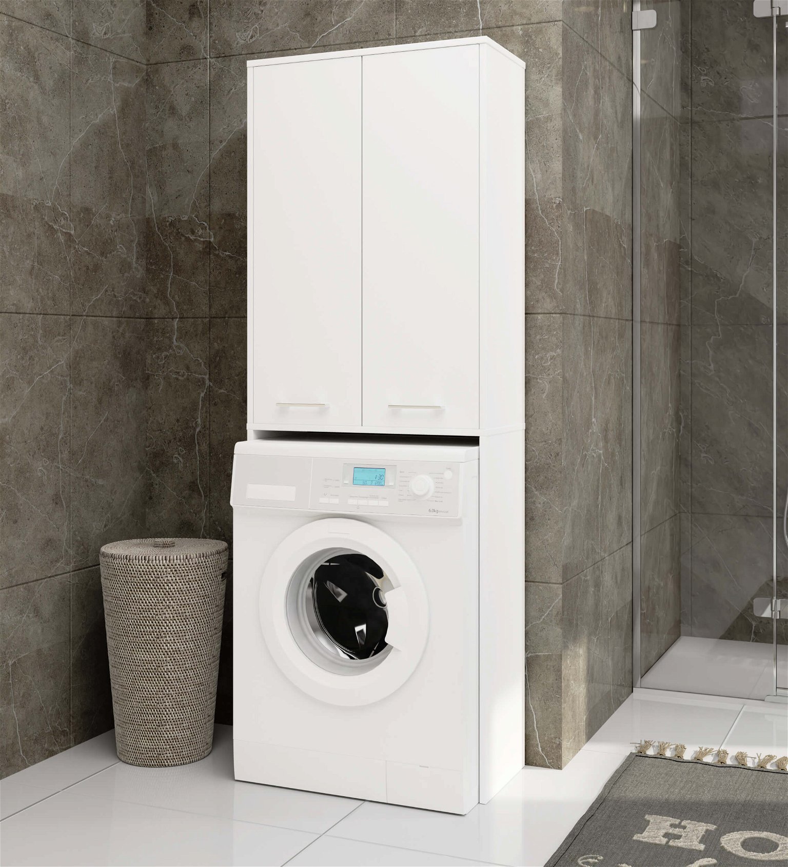 Pastatoma vonios spintelė virš skalbimo mašinos FIN 2D, 60 cm, balta - 5