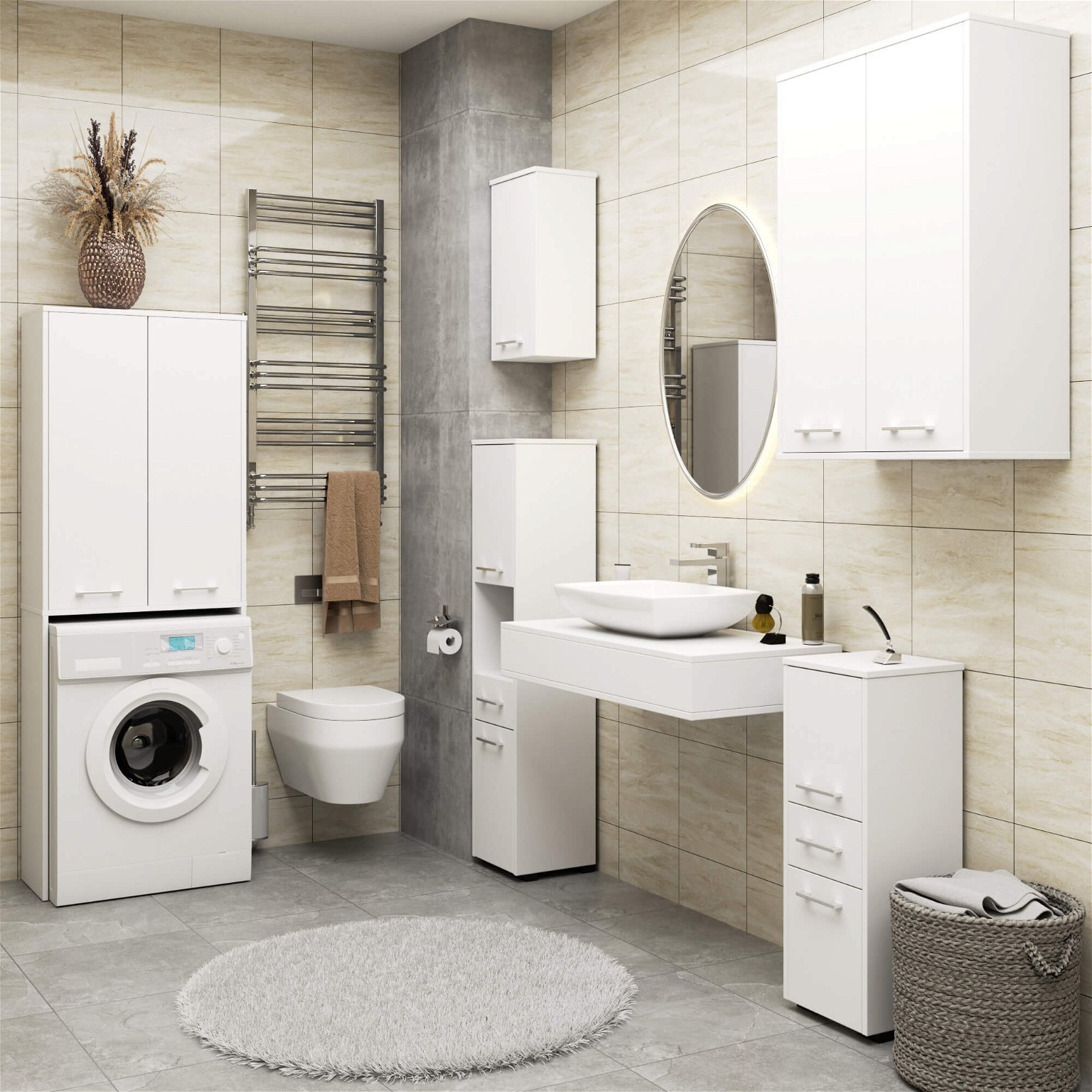 Pastatoma vonios spintelė virš skalbimo mašinos FIN 2D, 60 cm, balta - 6