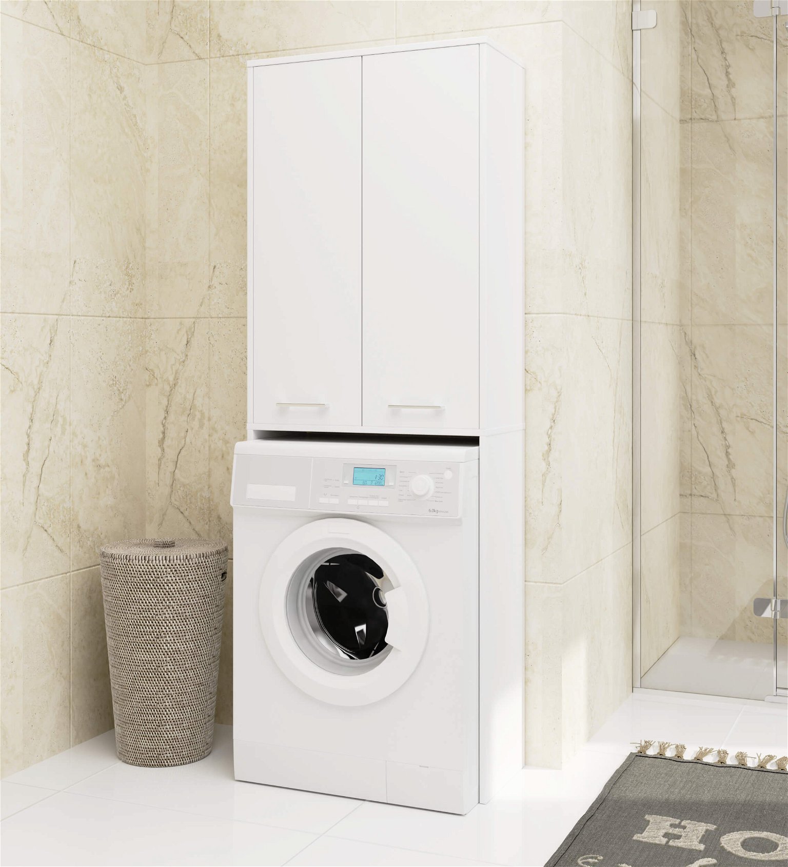 Pastatoma vonios spintelė virš skalbimo mašinos FIN 2D, 60 cm, balta - 4