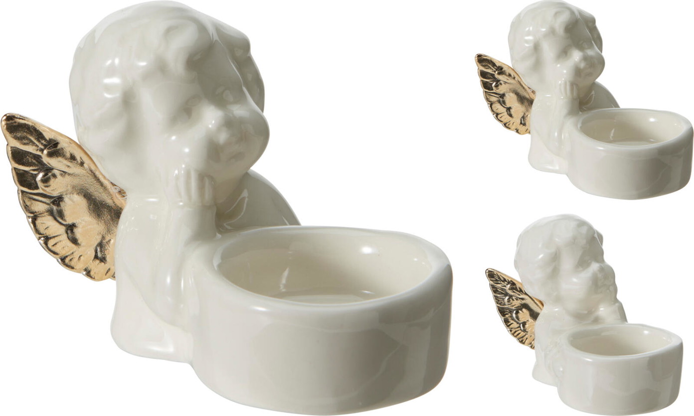 Porcelianinė žvakidė ANGEL, baltos/auksinės sp., 9,5 x 7,5 cm-0