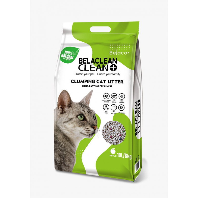 Bentonitinis sušokantis kraiko katėms BelaClean Obuolių kvapo, 10 l, 8 kg-0