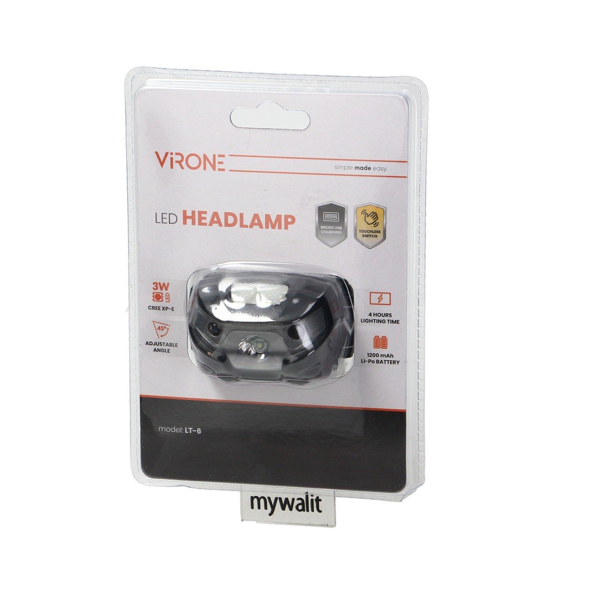 Pakraunamas LED žibintas ant galvos VIRONE, 3W, 120lm, pakraunamas USB, juodos sp - 6