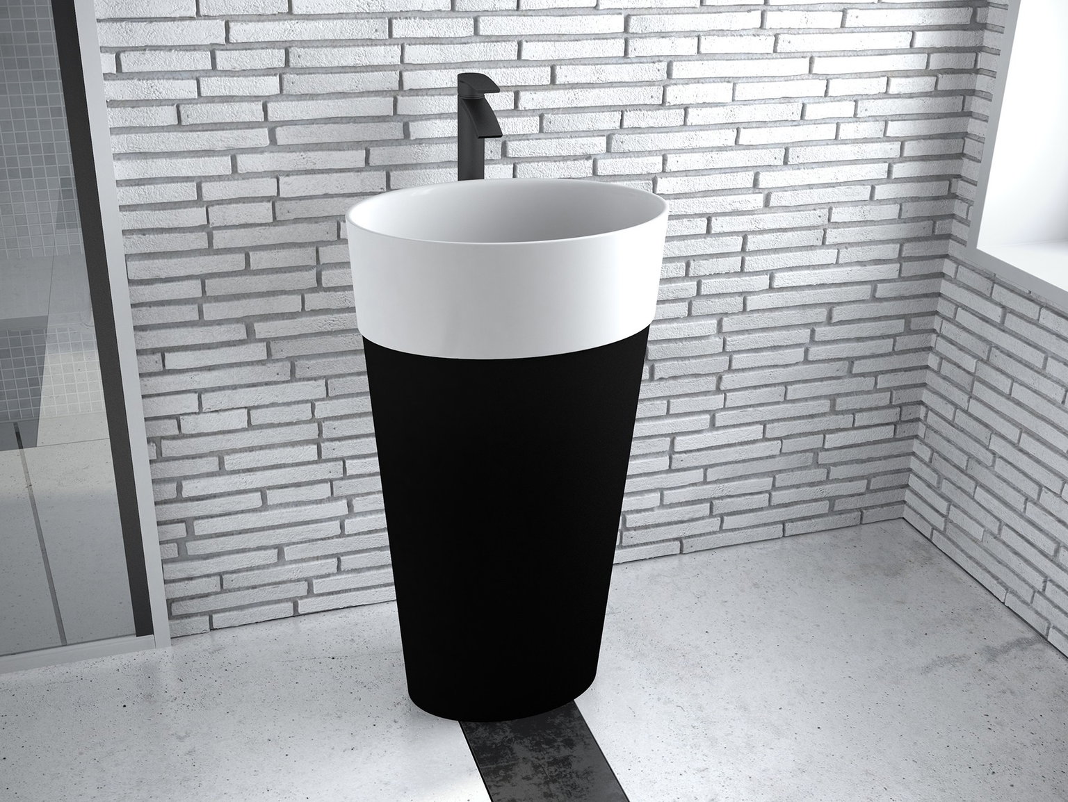 Besco Uniqa Black / White akmens masės praustuvas su koja, su Klik-klak Chrome - 3