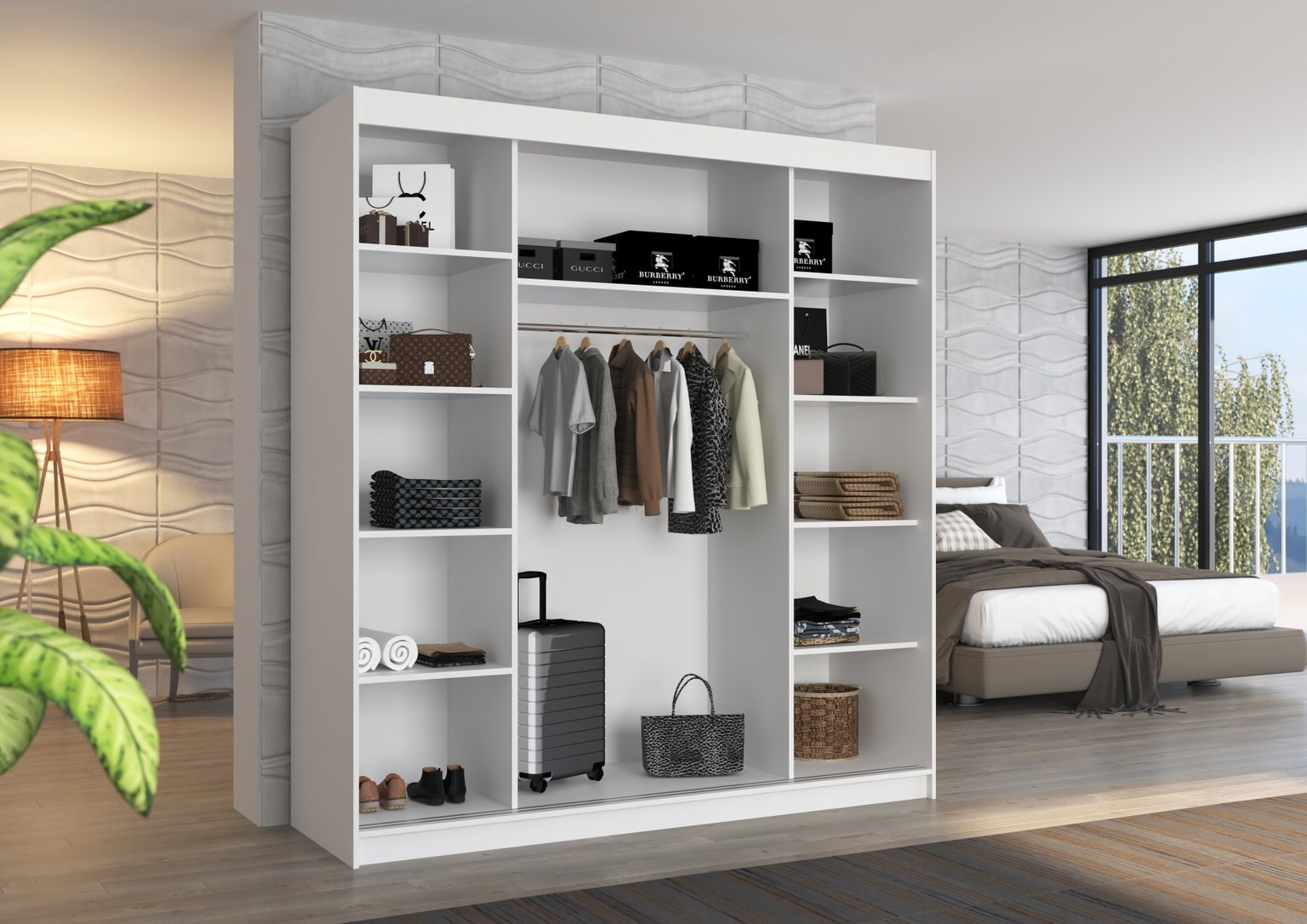 Spinta ADRK Bergen SW-BER-W-200+A672, balta, 200 cm x 58 cm x 215 cm, su veidrodžiu - 3