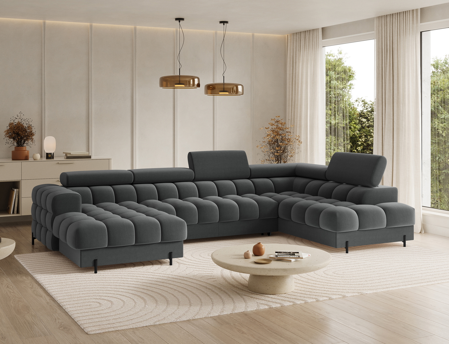 Kampinė sofa - lova Feraria Sola 06, tamsiai pilka sp., kairinė, 202 x 358 cm x 93 cm - 4