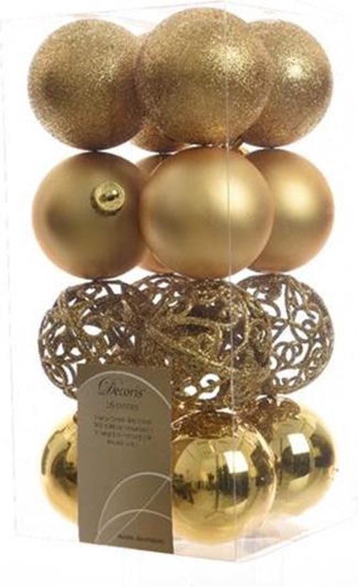 Kalėdinių eglės žaisliukų rinkinys MIX, šv.auksinės sp., 4 rūšių, 6 cm, 16 vnt.