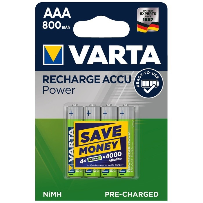 Įkraunami elementai VARTA ACCU 4, AAA, 800 mAh, R2U, 4 vnt.-0