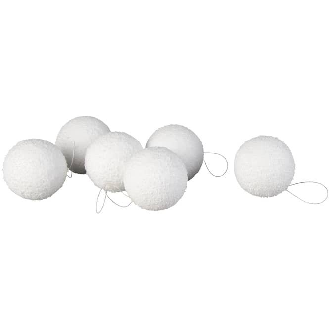 Kalėdinių eglės žaisliukų rinkinys DECORIS Winter Morning Snowball, baltos sp.,6x6cm, 6vnt