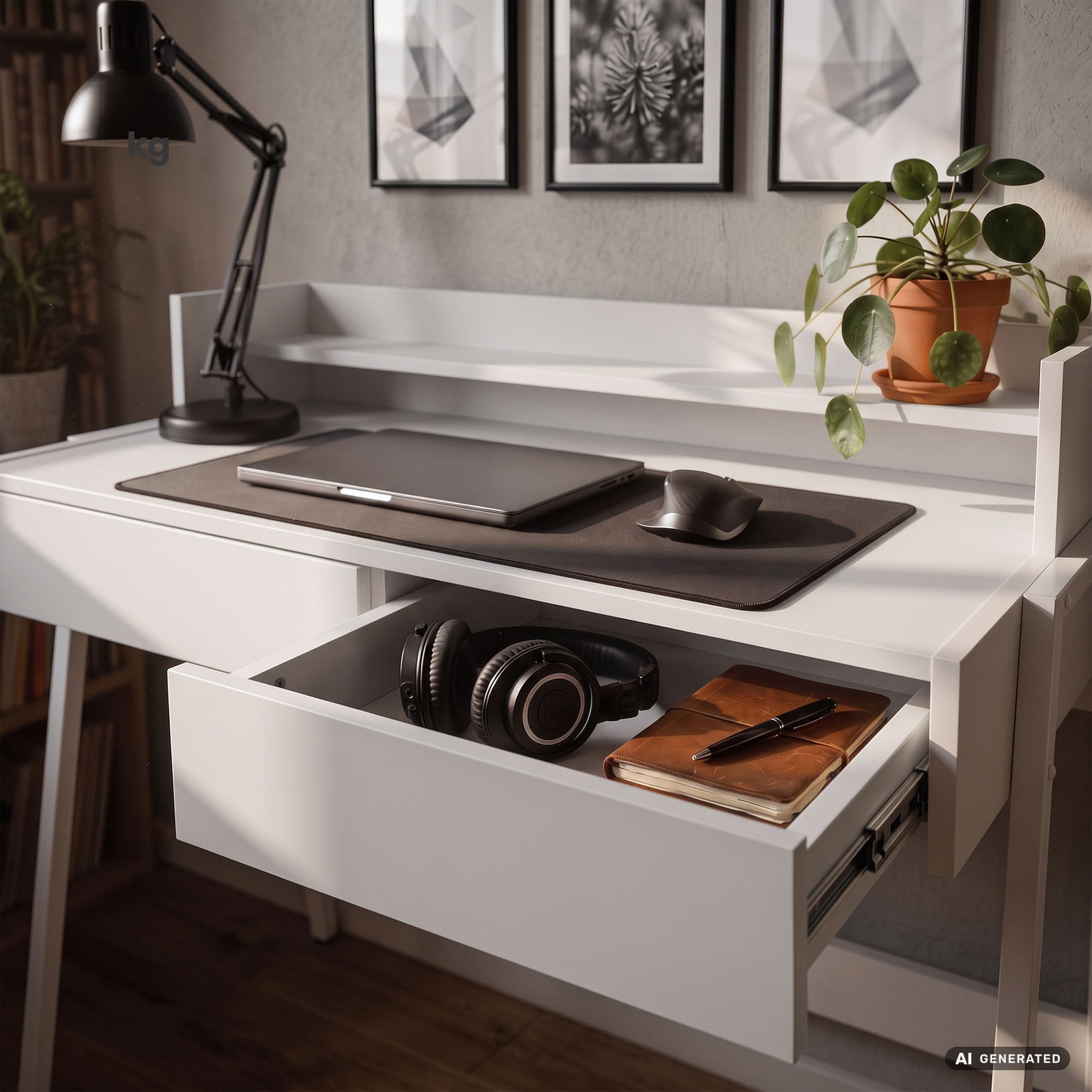 Rašomasis stalas su stalčiais Akord Furniture Factory Flux, 48 cm x 78 cm, 95 cm, balta sp. - 6