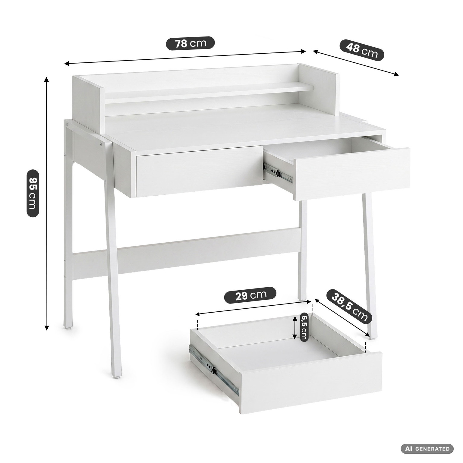 Rašomasis stalas su stalčiais Akord Furniture Factory Flux, 48 cm x 78 cm, 95 cm, balta sp. - 3