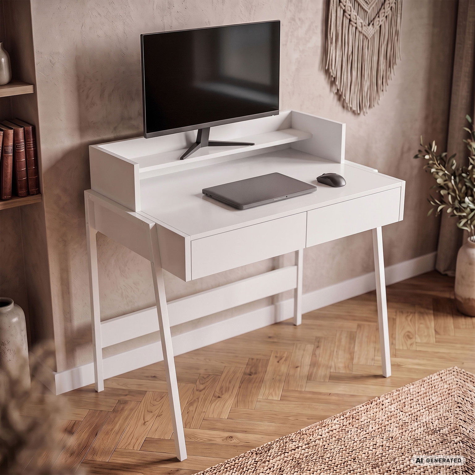 Rašomasis stalas su stalčiais Akord Furniture Factory Flux, 48 cm x 78 cm, 95 cm, balta sp. - 8