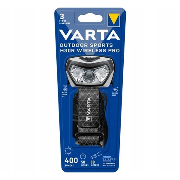 LED pakraunamas žibintas ant galvos VARTA Outdoor Sports Pro,IP67,3W,pakraunamas USB laidu,juodos sp