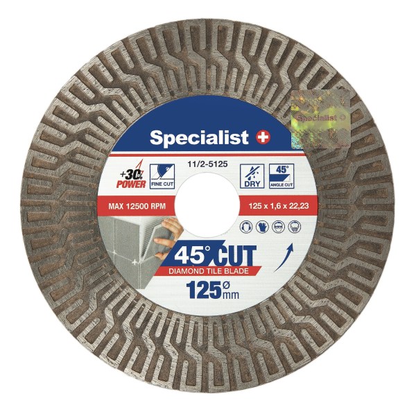 Deimantinis pjovimo-šlifavimo diskas SPECIALIST+, 125 mm, tinkamas pjauti plyteles 45° kampu-1